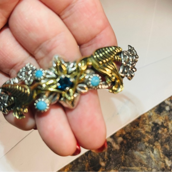 💙Beautiful Silver Turquoise.& Blue Topaz Floral Wrist Cuff with Amazing Detail! - Picture 5 of 12